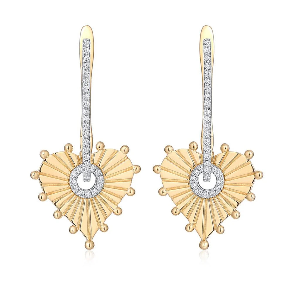 14K Gold Heart Drop Earrings with Diamonds