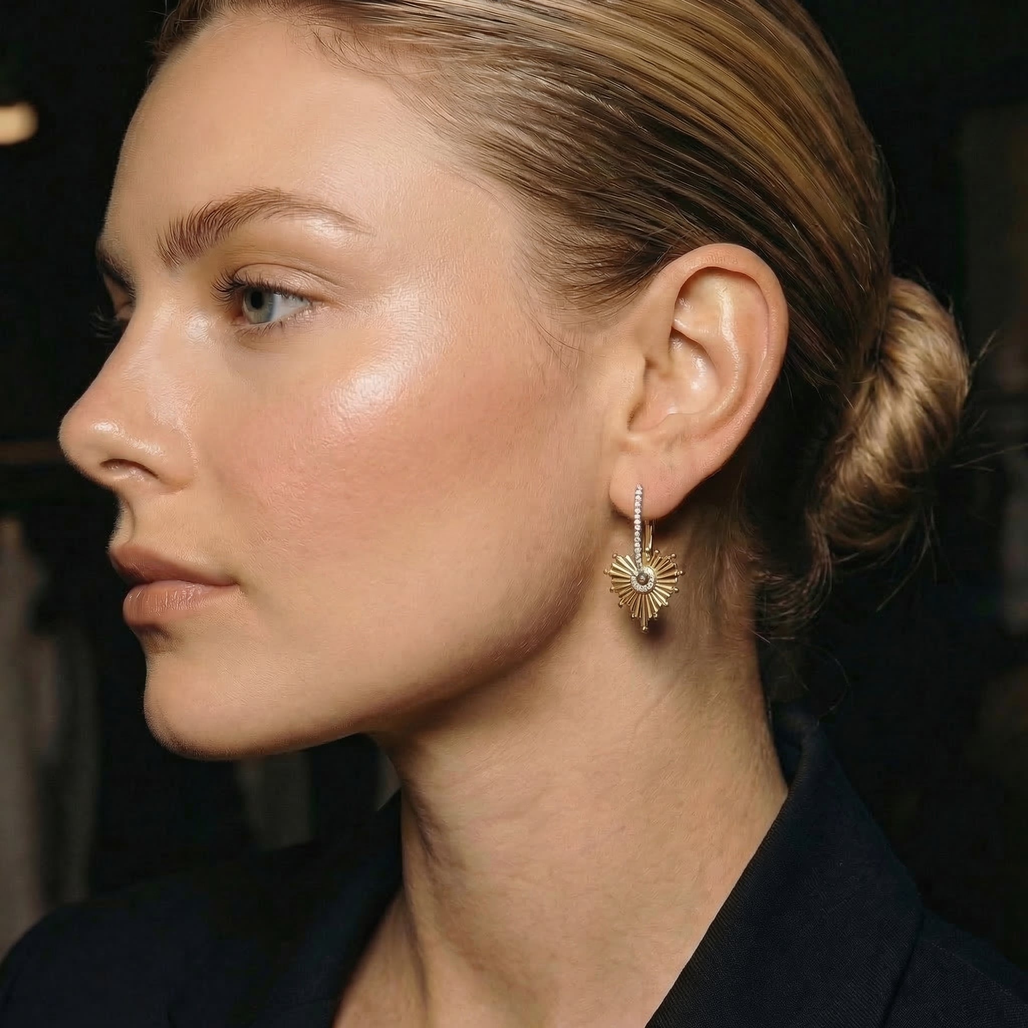 14K Gold Heart Drop Earrings with Diamonds