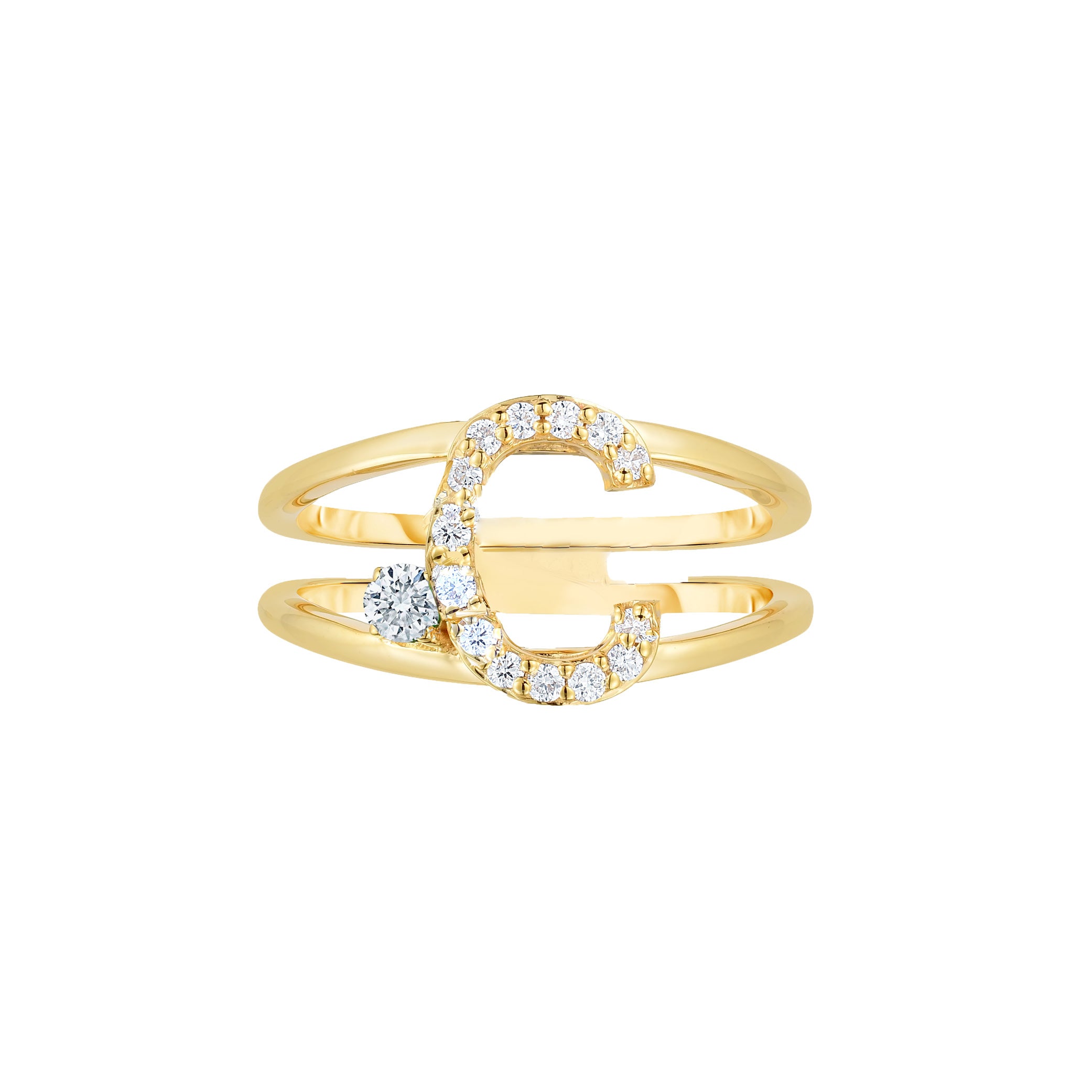 Gold Initial ring with diamond accent