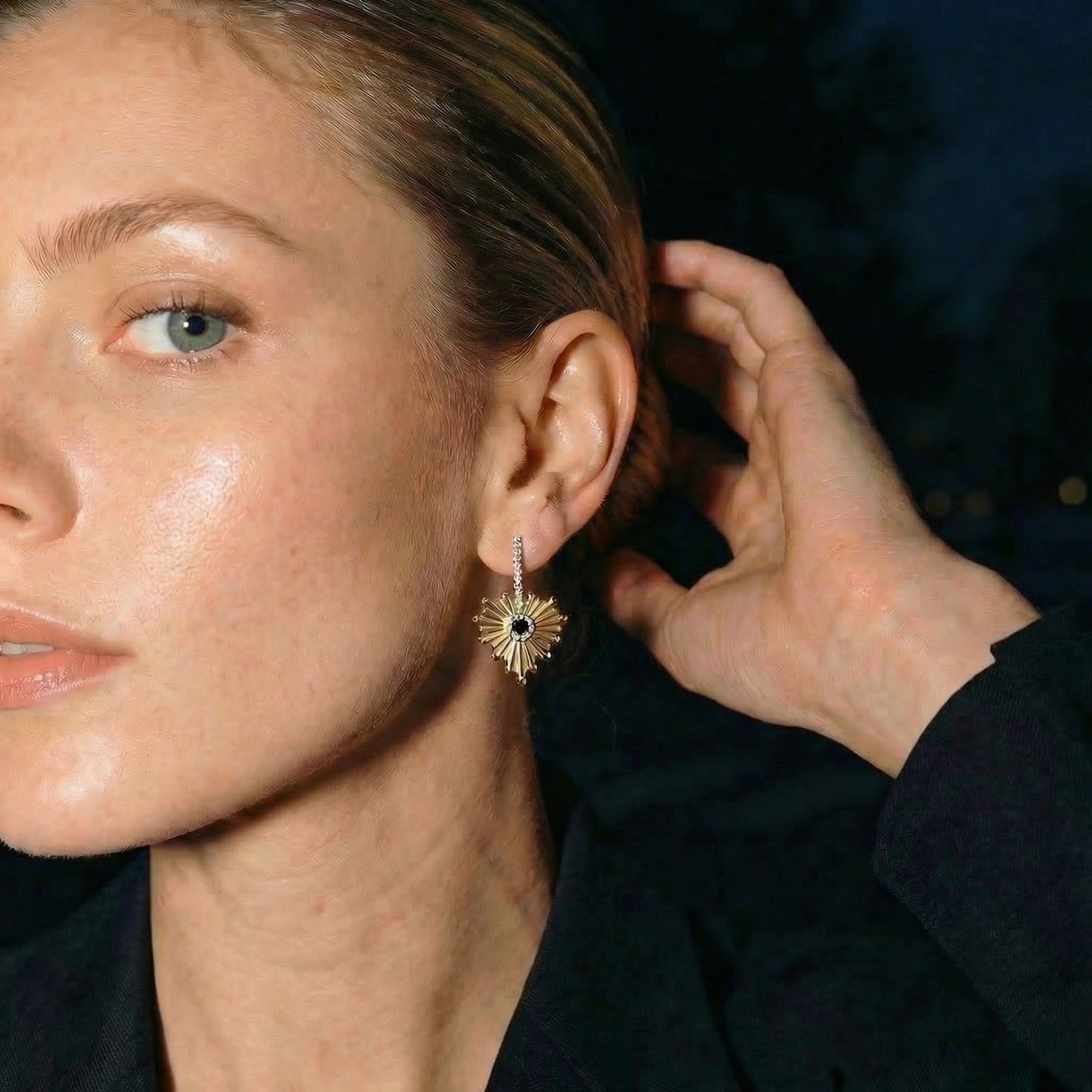14K Gold Heart Drop Earrings with Diamonds